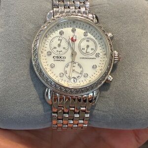 Michele Stainless Steel Diamond Dial woman’s Watch